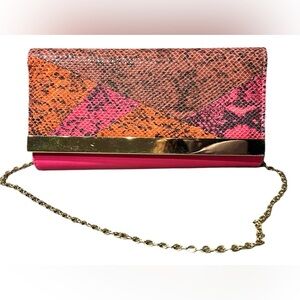 ALDO Pink & Orange Snakeskin Shoulder Bag w/Gold Accents And Chain Strap